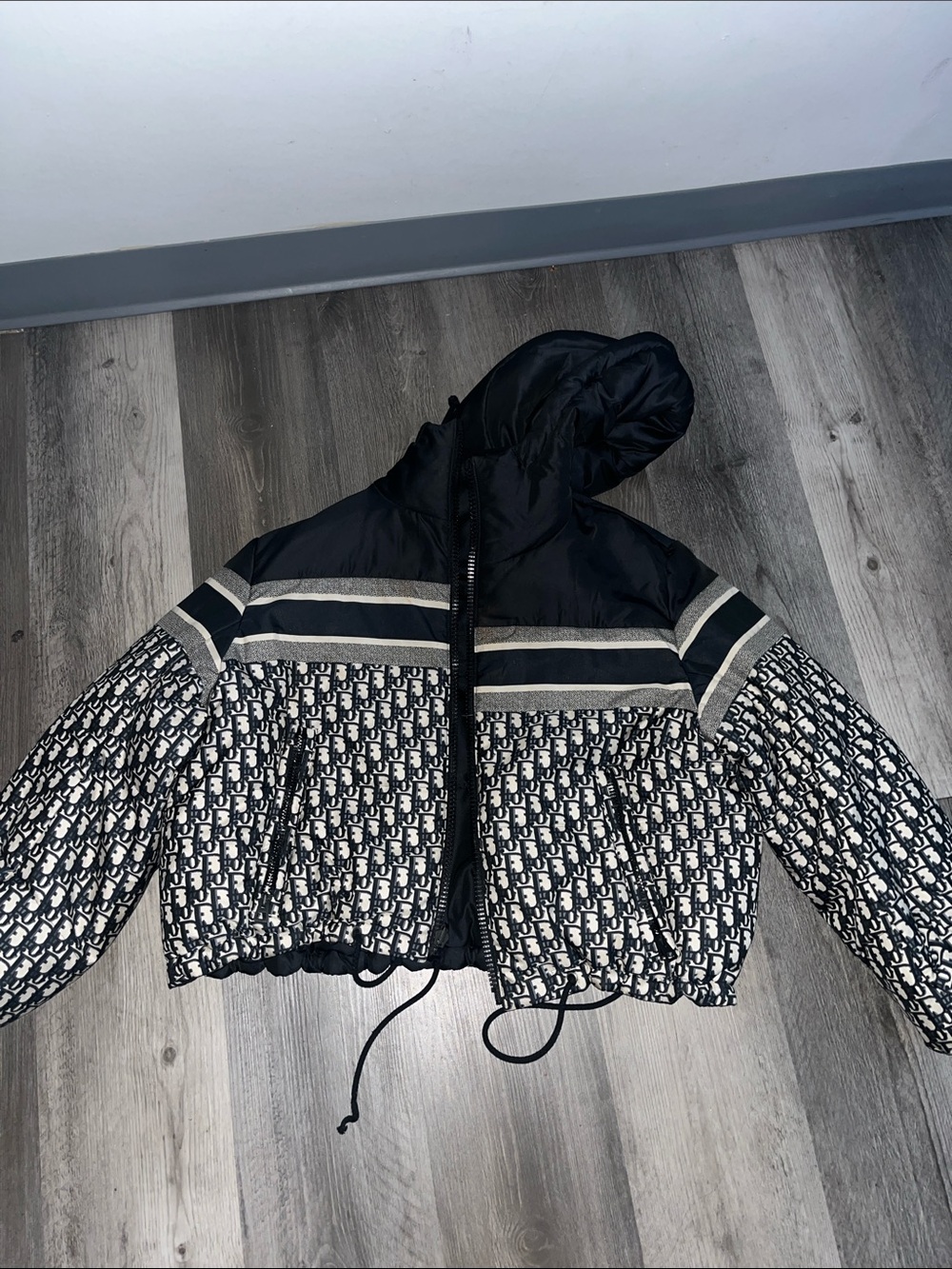 Dior Black and White Monogram Hooded Puffer Jacket